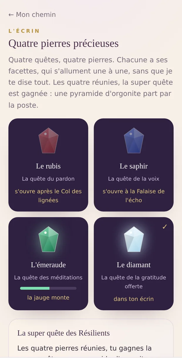 L'écrin : le rubis, le saphir, l'émeraude et le diamant