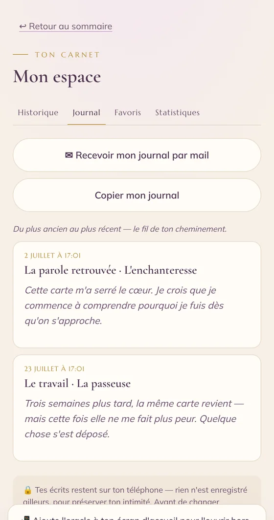 Le journal de l'application : les notes datées au fil des tirages