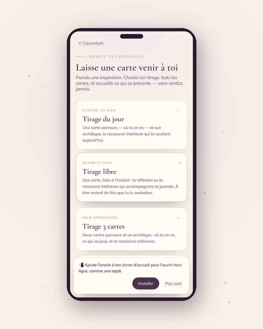 L'application L'Oracle des Résilients ouverte sur un téléphone