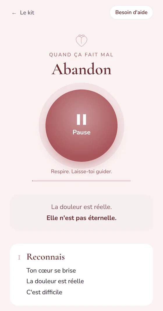 L'audio guidé de la fiche « Abandon » en cours d'écoute