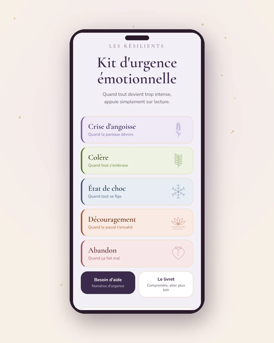 Le Kit d'Urgence Émotionnelle ouvert sur un téléphone