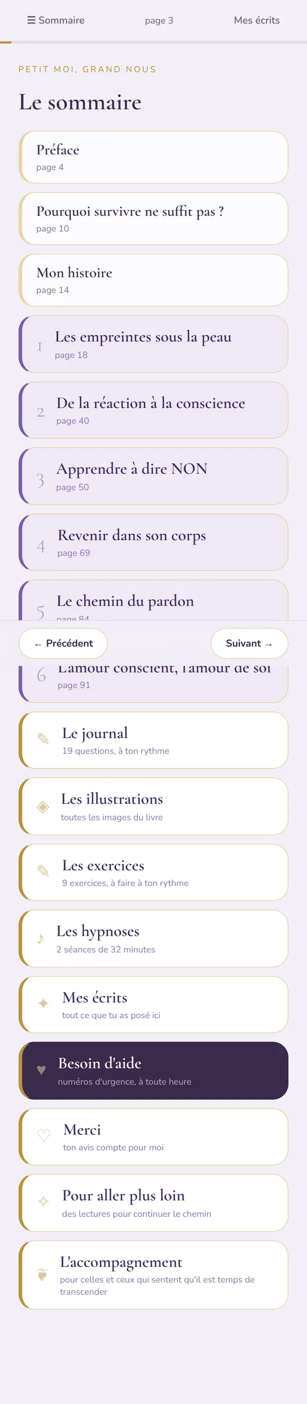 Le sommaire complet du livre, à faire défiler